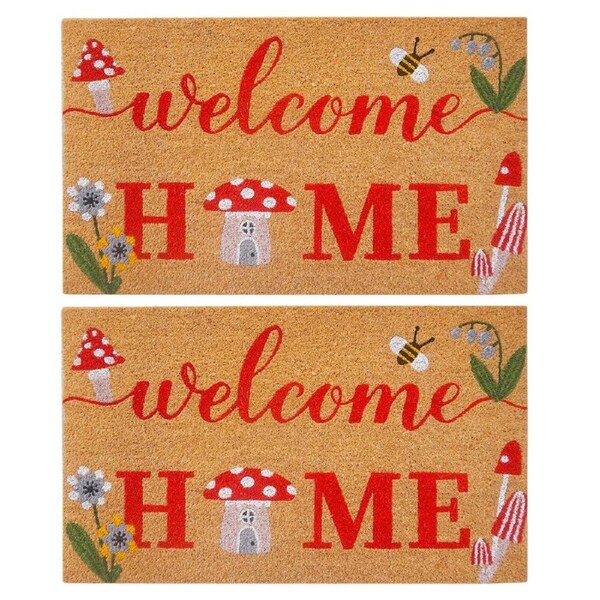 2PK Urban Toadstool Welcome Doormat Coir/PVC Home/Living Room Decor 45x75cm Red