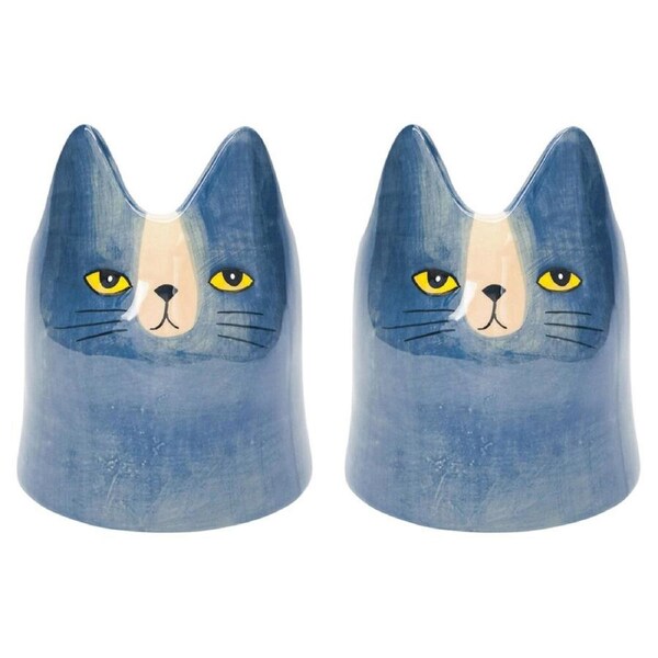 2PK Urban Bailey Cat Ceramic Planter Plant Flower/Plant Pot Home Decor 14cm Blue