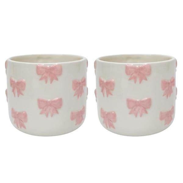 2PK Urban Bow Flower/Plant Ceramic Planter Flower/Plant Pot Home Decor 14cm Pink