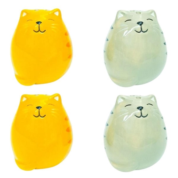 2PK 2pc Urban Cat Salt & Pepper Shakers Set Container Ceramic 6cm Grey/Orange