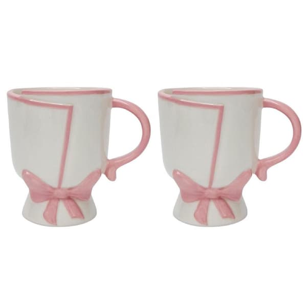 2PK Urban Bow Coffee/Tea Mug Ceramic Water Drinking Cup w/ Handle 12cm Pink