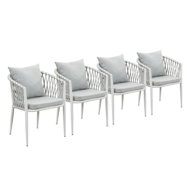 Mornington White Aluminium Outdoor Dining Chairs with Arms - Light Grey Cushion (Set of 4)
