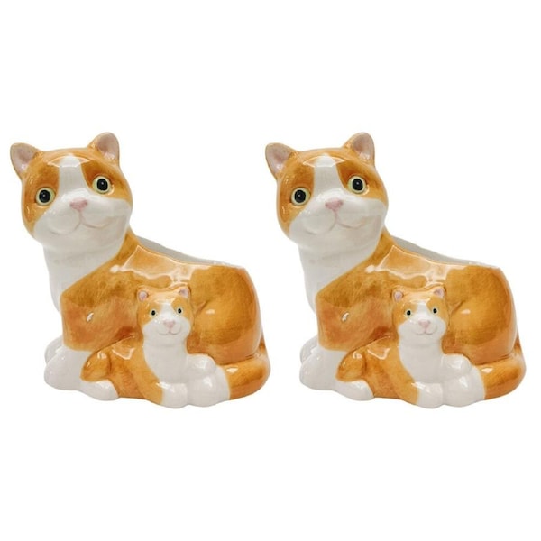 2PK Urban Hugging Cats Ceramic Planter Flower/Plant Pot Decor 11cm Ginger White