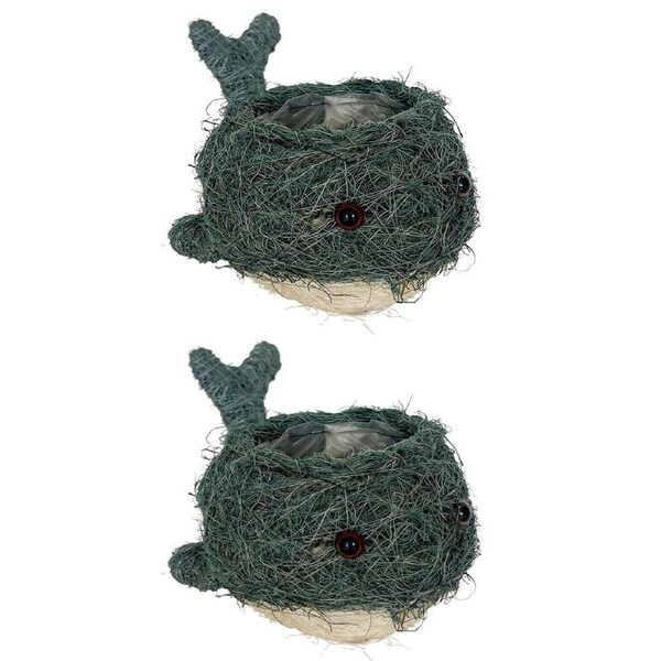 2PK Urban Husk Whale Coconut Fibre Plant/Flower Pot Garden Decor 26x15cm Blue