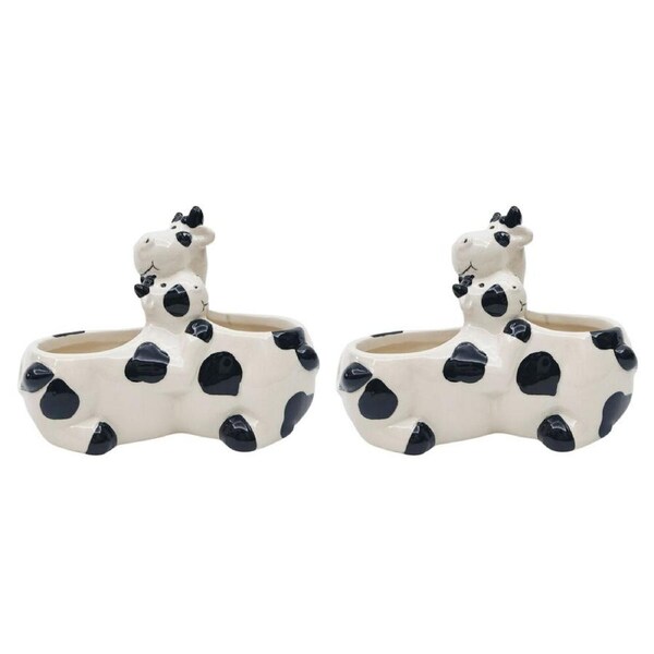 2PK Urban Hugging Cows Ceramic Planter Flower/Plant Pot 12x14cm White/Black