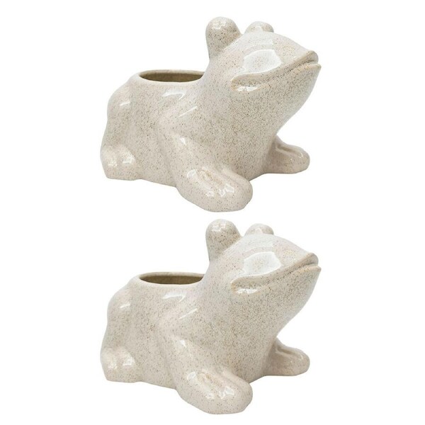 2PK Urban Frog Ceramic Planter Flower/Plant Pot Home Decor Speckle 21x14cm White