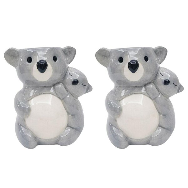 2PK Urban Hugging Koalas Ceramic Planter Flower/Plant Pot Home Decor 11cm Grey