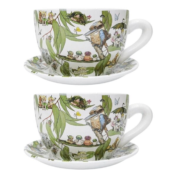 2PK Urban May Gibbs Gumnut Babies Tea Cup Ceramic Planter Pot 13x24cm Green