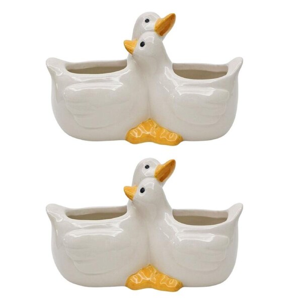2PK Urban Hugging Ducks Ceramic Planter Flower/Plant Pot 10x15cm White/Yellow