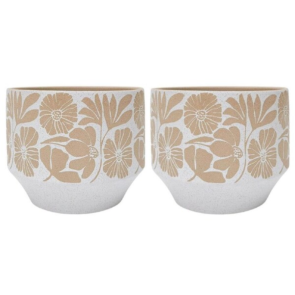 2PK Urban Matisse Stoneware Planter Plant Flower Plant Pot Decor 13x17cm White