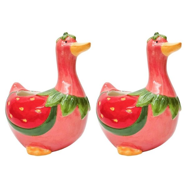 2PK Urban Strawberry Duck Ceramic Planter Flower Plant Pot 20x17cm Pink/Red