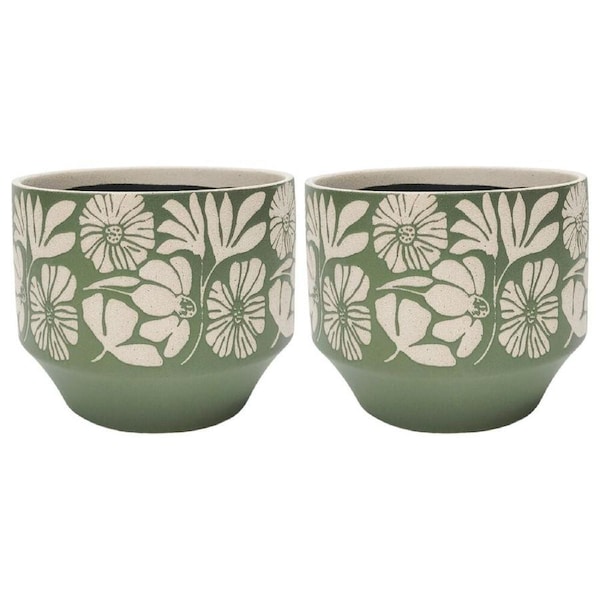 2PK Urban Matisse Stoneware Planter Plant Flower Pot Home Decor 13x17cm Green