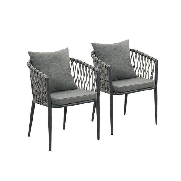 Mornington Charcoal Aluminium Outdoor Dining Chairs with Arms - Dark Grey Cushion (Set of 2)