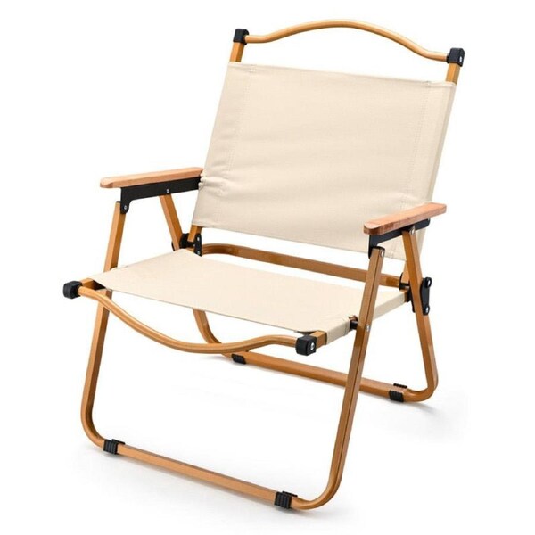 AMZ Folding Camping Chair, Portable Camping Chair, Lightweight Camping Backpacking Chair, Outdoor Beach Chair for Camping Hiking Garden Travel Beach Picnic BBQ Outdoor (Beige, Medium)