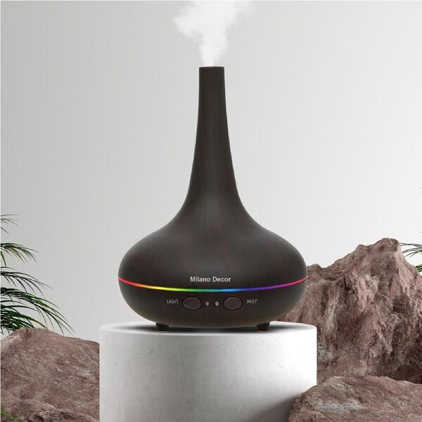 Essential Oil Diffuser Ultrasonic Humidifier Aromatherapy LED Light 200ML 3 Oils Dark Wood Grain 15 x 15 x 20cm