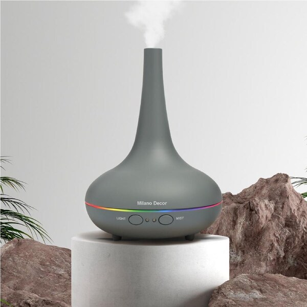 Essential Oil Diffuser Ultrasonic Humidifier Aromatherapy LED Light 200ML 3 Oils Matte Grey 15 x 15 x 20cm