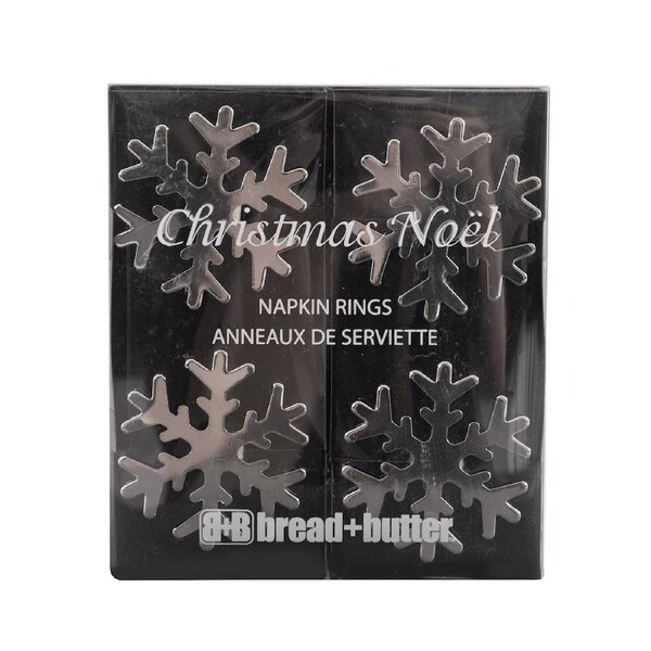 Bread and Butter Napkin Rings Snow Flake 4 Pack Silver