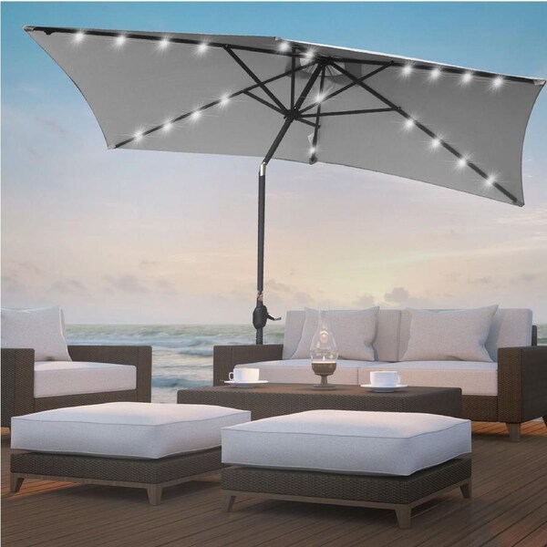 Arcadia Furniture Outdoor 3 Metre Garden Umbrella with In-Built Solar LED Lights Grey