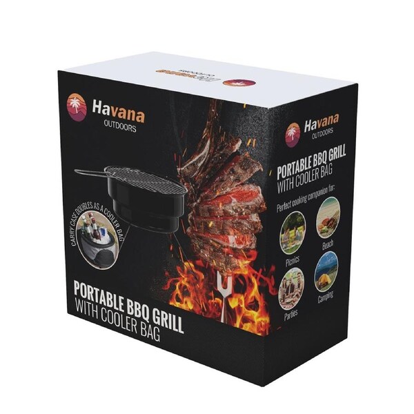 Havana Outdoors 2-IN-1 BBQ Grill Cooler Combo Set Outdoor Camping Picnic Black