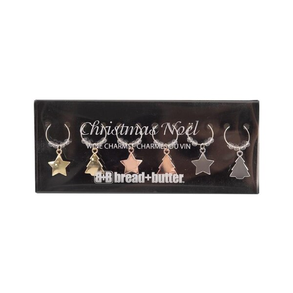 Bread and Butter (3) Star and (3) Tree Wine Glass Charms 6 Pack Multi