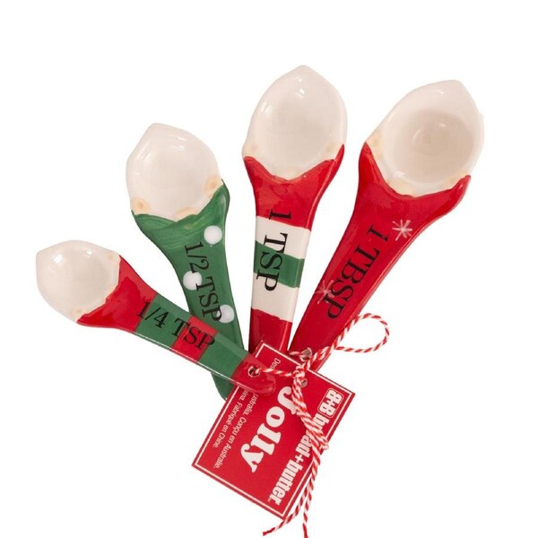 Bread and Butter Gnome Measuring Spoons 4 Pack Green/ Red/ White Multi