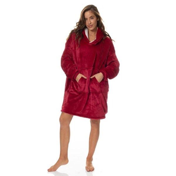 Royal Comfort Snug Hoodie Nightwear Super Soft Reversible Fleece 750GSM Red