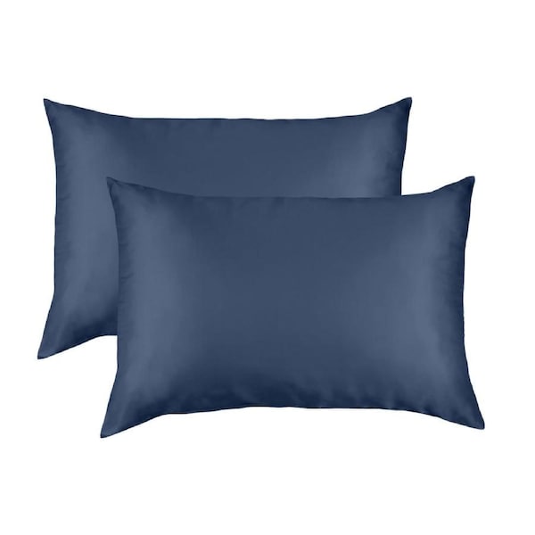 Royal Comfort Mulberry Soft Silk Luxurious Hypoallergenic Pillowcase Twin Pack Navy Standard