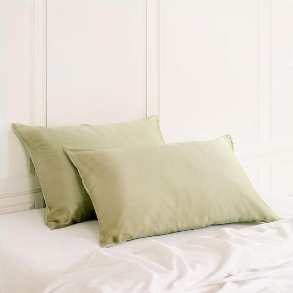 Royal Comfort Mulberry Soft Silk Luxurious Hypoallergenic Pillowcase Twin Pack Sage Standard