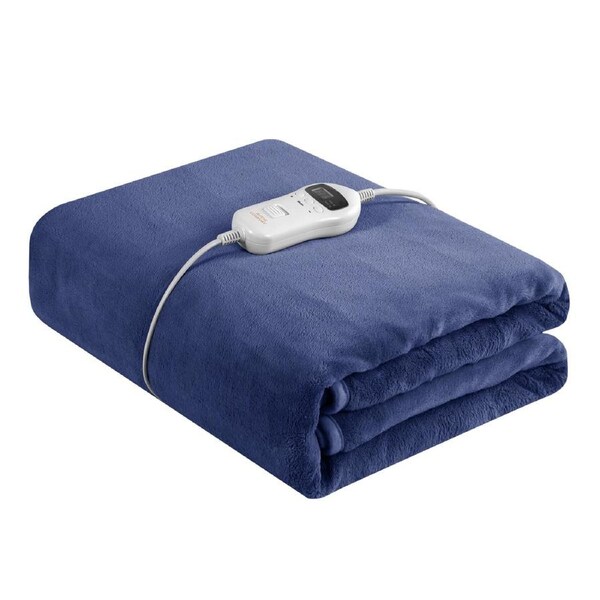 Royal Comfort Thermolux Heated Electric Fleece Throw Plush Adjustable Warmth Navy 160 x 120 cm