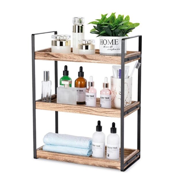 Catzon Bathroom Countertop Tray 3-Tier Wooden Vanity Organizer for Bedroom-Light