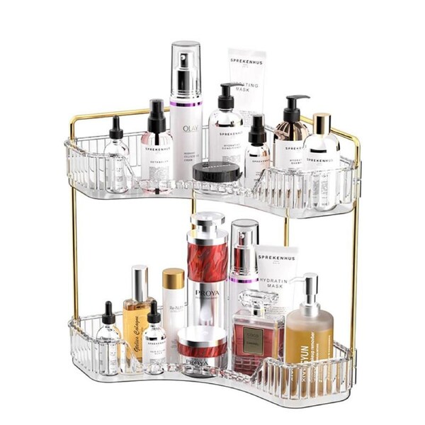 Catzon Corner Counter Shelf 2-Tier for Vanity Perfume Bathroom Organizers-Clear