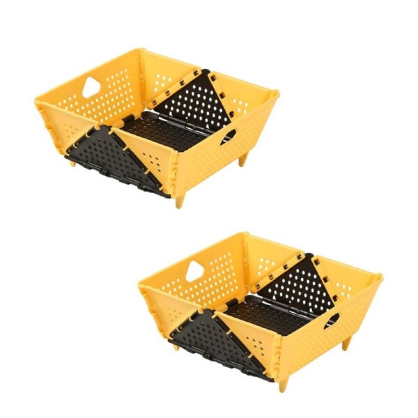 Catzon 2 Pcs Collapsible Colander Plastic BPA-Free for Pasta Fruit Vegetables-Yellow Black