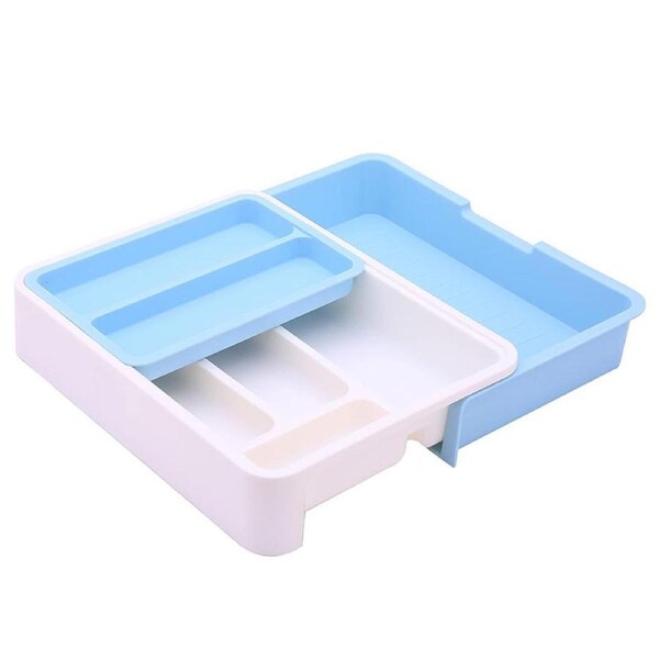 Catzon 3-in-1 Cutlery Tray Expandable Kitchen Drawer Organizer for Silverware-Blue