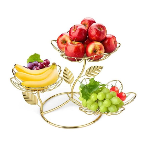 Catzon 3-Tier Fruit Basket Rose-Inspired for Modern Kitchen Decor-Gold