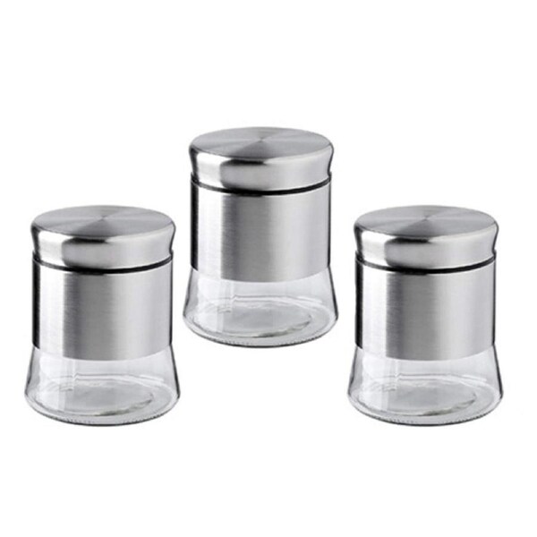 Catzon 3 Pcs Airtight Food Storage Container Stainless Steel for Tea Coffee-Silver