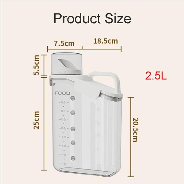 Catzon 2.5L Cereal Storage Container with Pouring Spout for Rice Nuts Beans-White