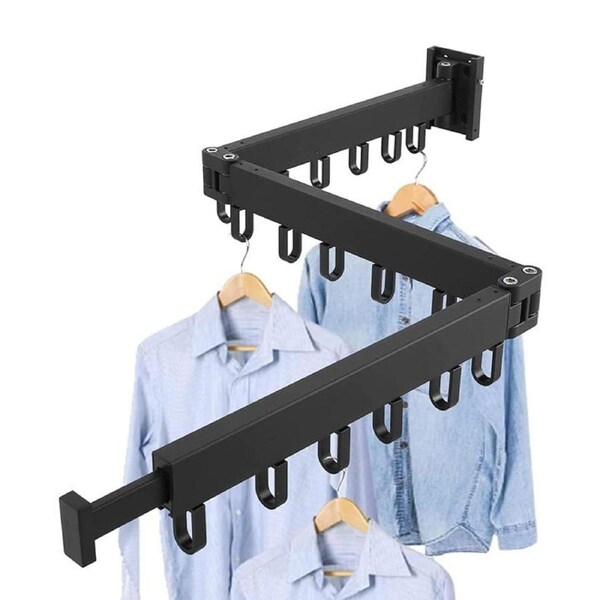 Catzon Clothes Drying Rack Wall Mounted 3-Fold Retractable for Balcony-Black