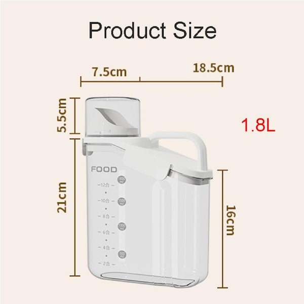 Catzon 1.8L Cereal Storage Container with Pouring Spout for Rice Nuts Beans-White