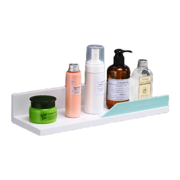 Catzon Floating Shelf for Bathroom Kitchen Adhesive No Drilling Shower Caddy-White Blue