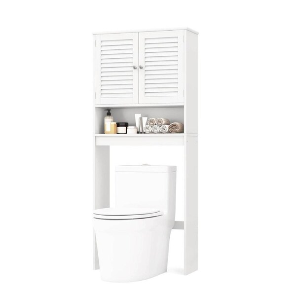 Costway Over-the-Toilet Storage Cabinet Bathroom Shelf w/Double Doors Toilet Shelf White
