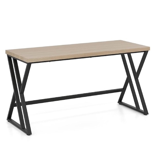 Costway Computer Desk Home Office Desk w/Heavy-duty Metal Frame & Crossbar Writing Desk Black
