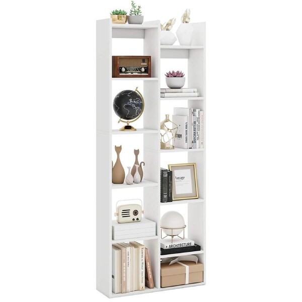 Costway 12-Tier Bookcase Wood Display Shelf w/Anti-Tipping Kits Tree-Shaped Storage Shelving White