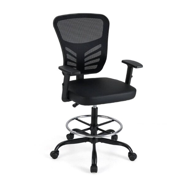 Costway Height-adjustable Drafting Chair Swivel Task Chair w/Adjustable Armrests Standing Desk Chair Black