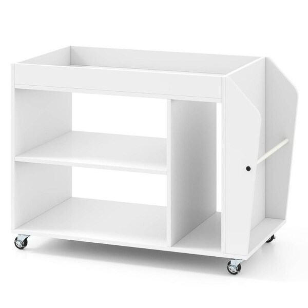 Costway 3-Tier Bookshelf Side End Table w/Universal Wheels Rolling Nightstand Wooden Storage Rack White