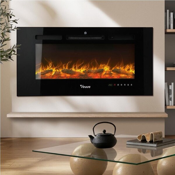 Vevare Electric Fireplace Heater Wall Mounted 3D Flame Effect Indoor 2000W