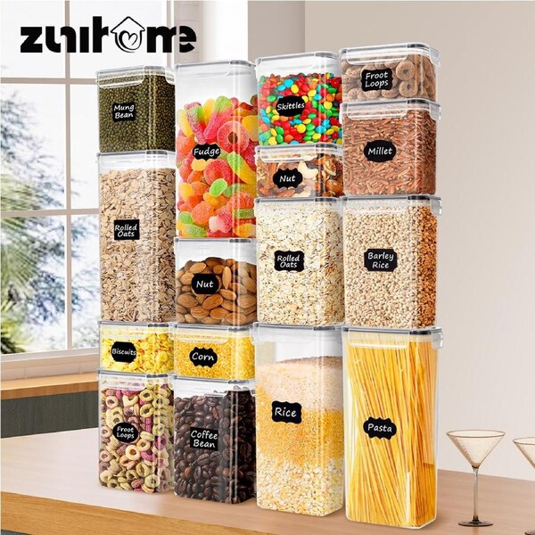 ZUNI Dry Food Canisters with Lids BPA Free Plastic Leak-proof Canisters 16 PCS