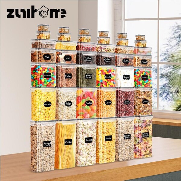 ZUNI Dry Food Canisters with Lids BPA Free Plastic Leak-proof Canisters 42 PCS