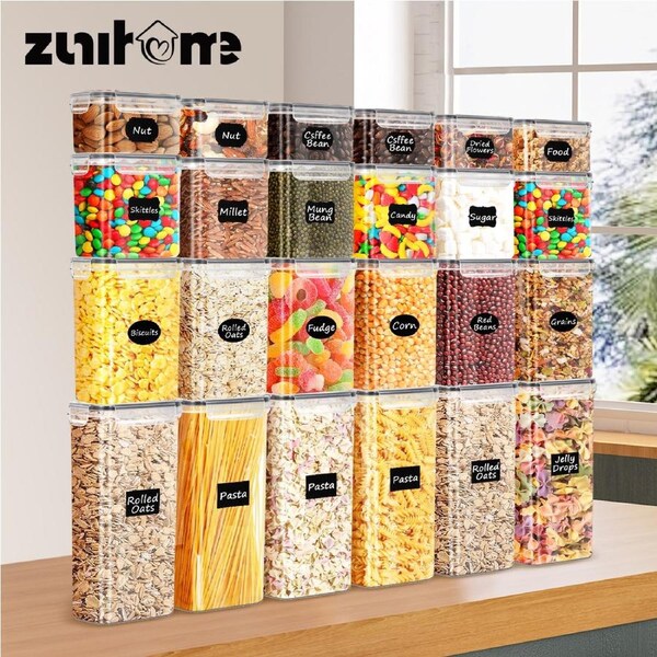 ZUNI Dry Food Canisters with Lids BPA Free Plastic Leak-proof Canisters 24 PCS