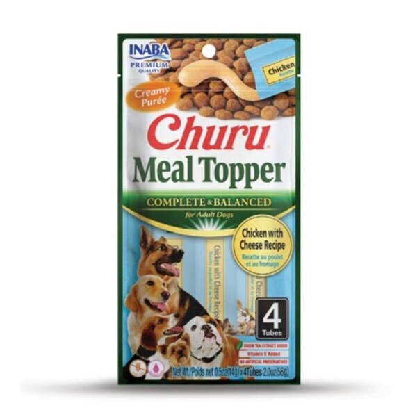 Inaba Dog Churu Meal Topper Treat - Creamy Chicken & Cheese Recipe 24 x 14g Tubes
