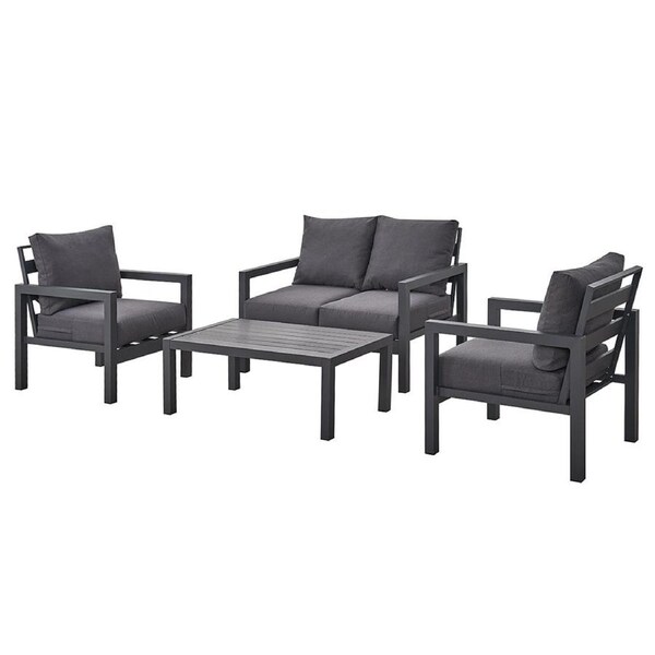 Coogee 4 Seater Charcoal Aluminium Sofa Lounge Set - Dark Grey Cushion